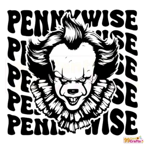Pennywise IT movie clown SVG cut file design showing iconic horror character silhouette for Cricut and Silhouette