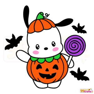 Pochacco Pumpkin Halloween SVG design featuring cute Sanrio character with pumpkin for digital crafting