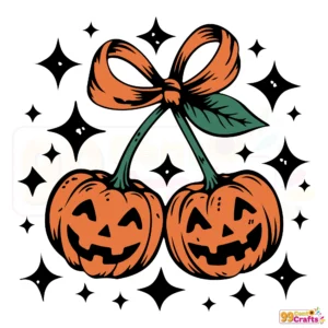 Cute jack-o'-lantern pair with bow Halloween SVG design for Cricut crafts and digital cutting