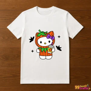 Pumpkin Spice Latte Hello Kitty Halloween design printed on t-shirt mockup for apparel crafting