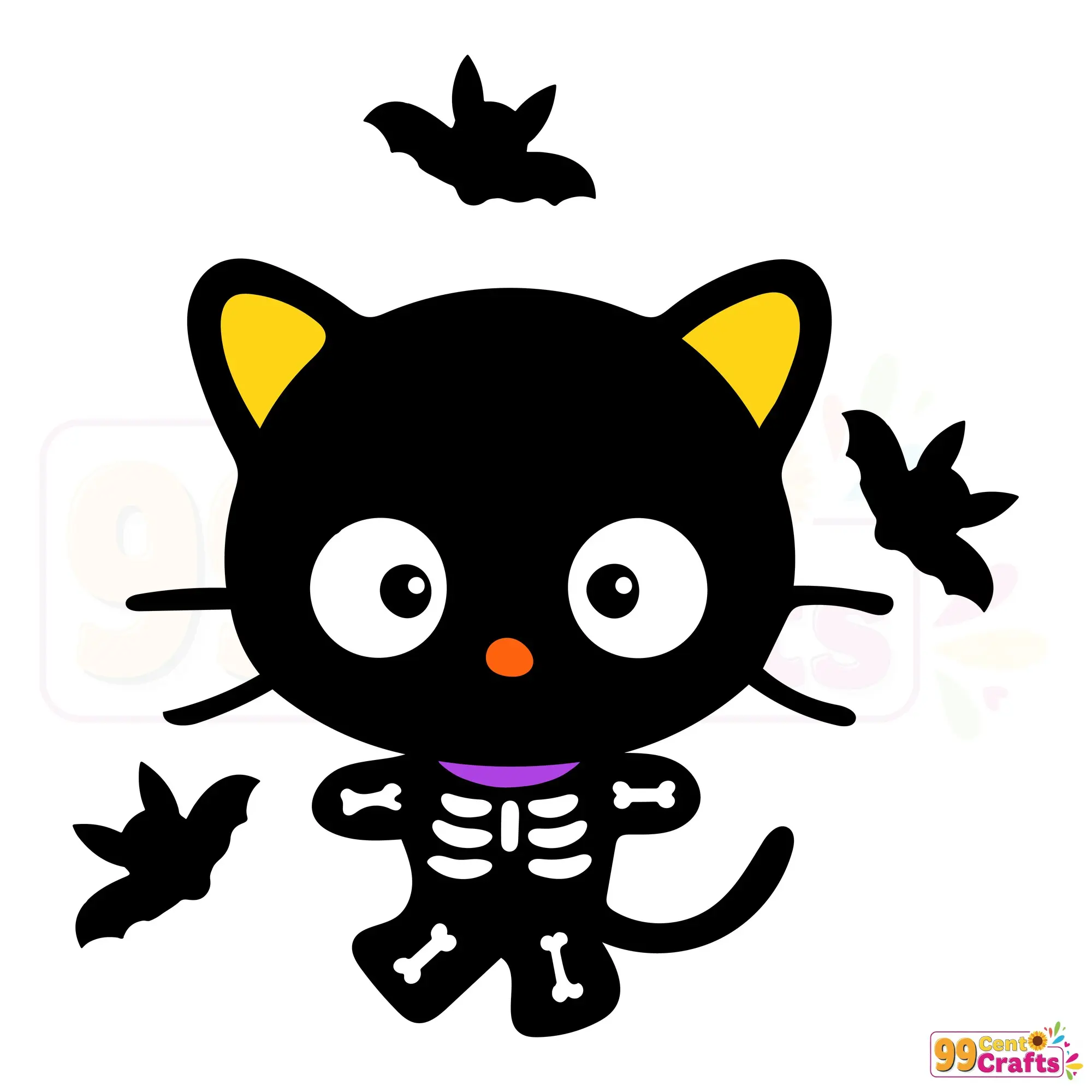 Sanrio Chococat skeleton Halloween SVG cut file design showing cute cat character in spooky skeleton outfit