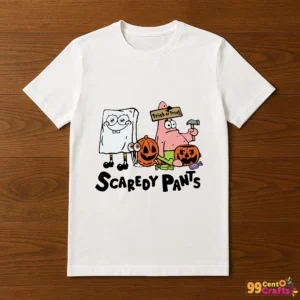 Scaredy Pants SpongeBob Halloween design printed on a T-shirt mockup