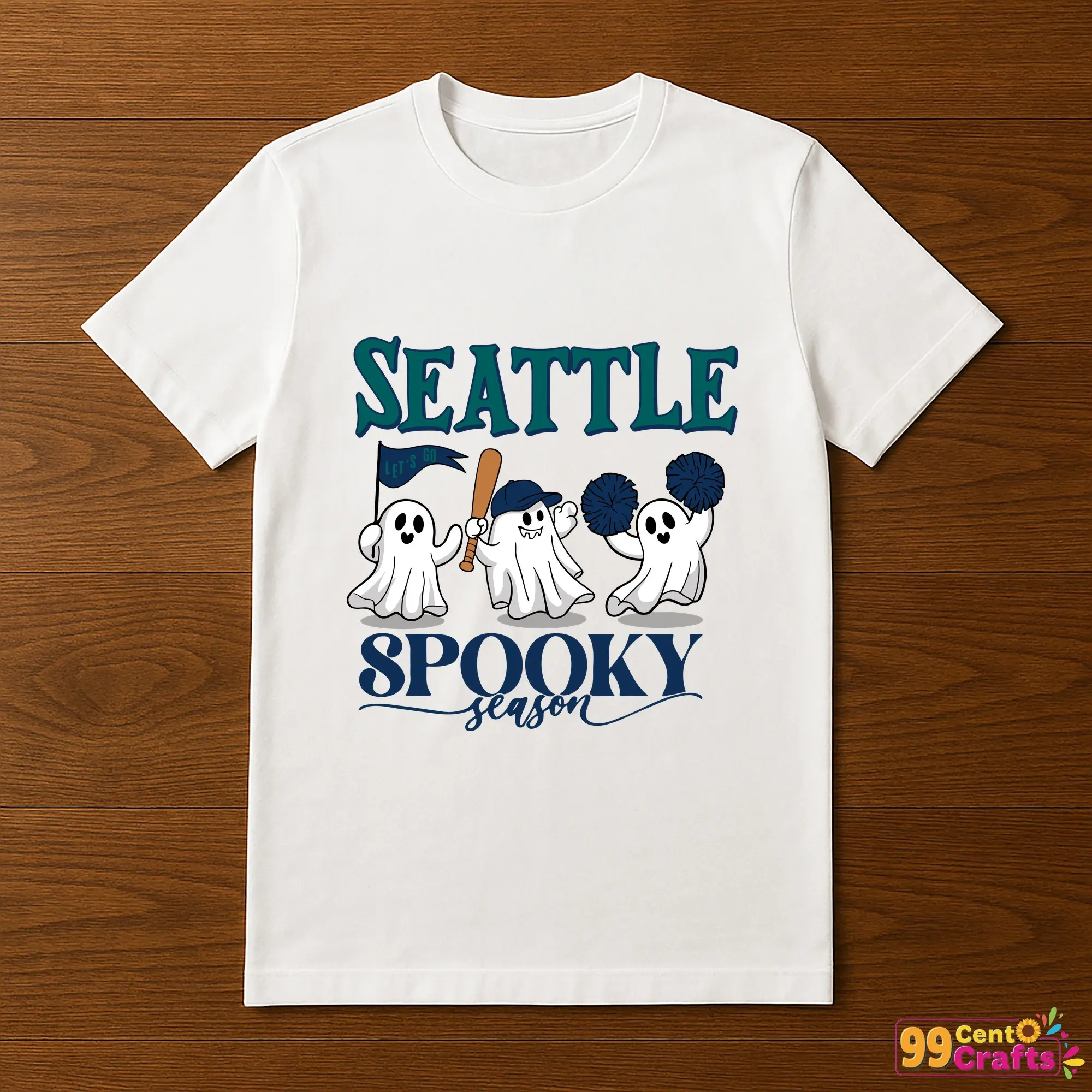 Seattle Mariners spooky season design printed on t-shirt mockup showing Halloween baseball theme