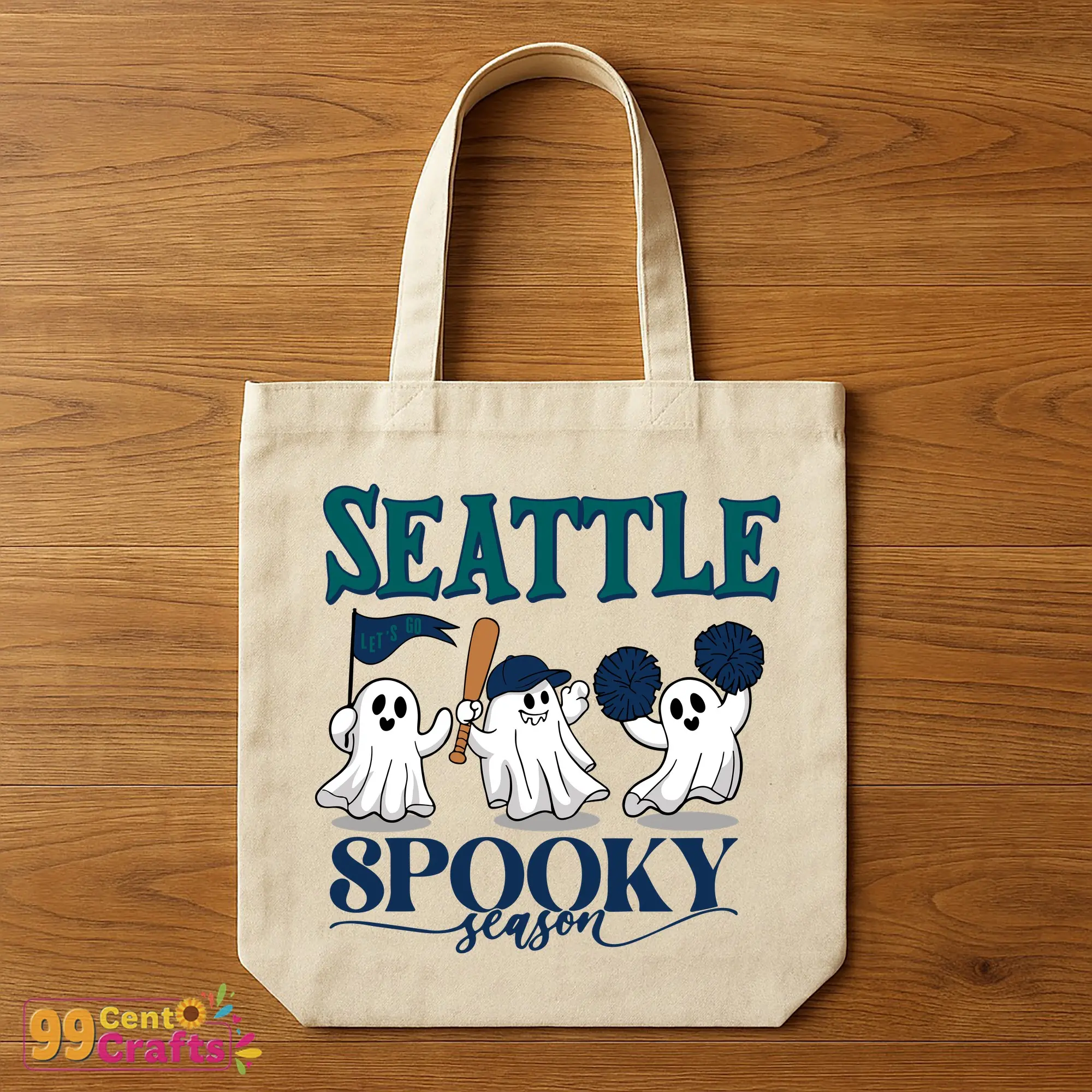 Seattle Mariners spooky season SVG design on tote bag mockup perfect for Halloween crafting projects