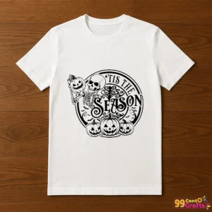 T-shirt mockup featuring Silhouette Tis The Season Halloween SVG design printed on front