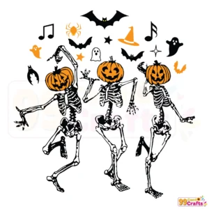 Skeleton Pumpkin Head SVG design with spooky skull face carved into pumpkin for Halloween crafts and Cricut projects