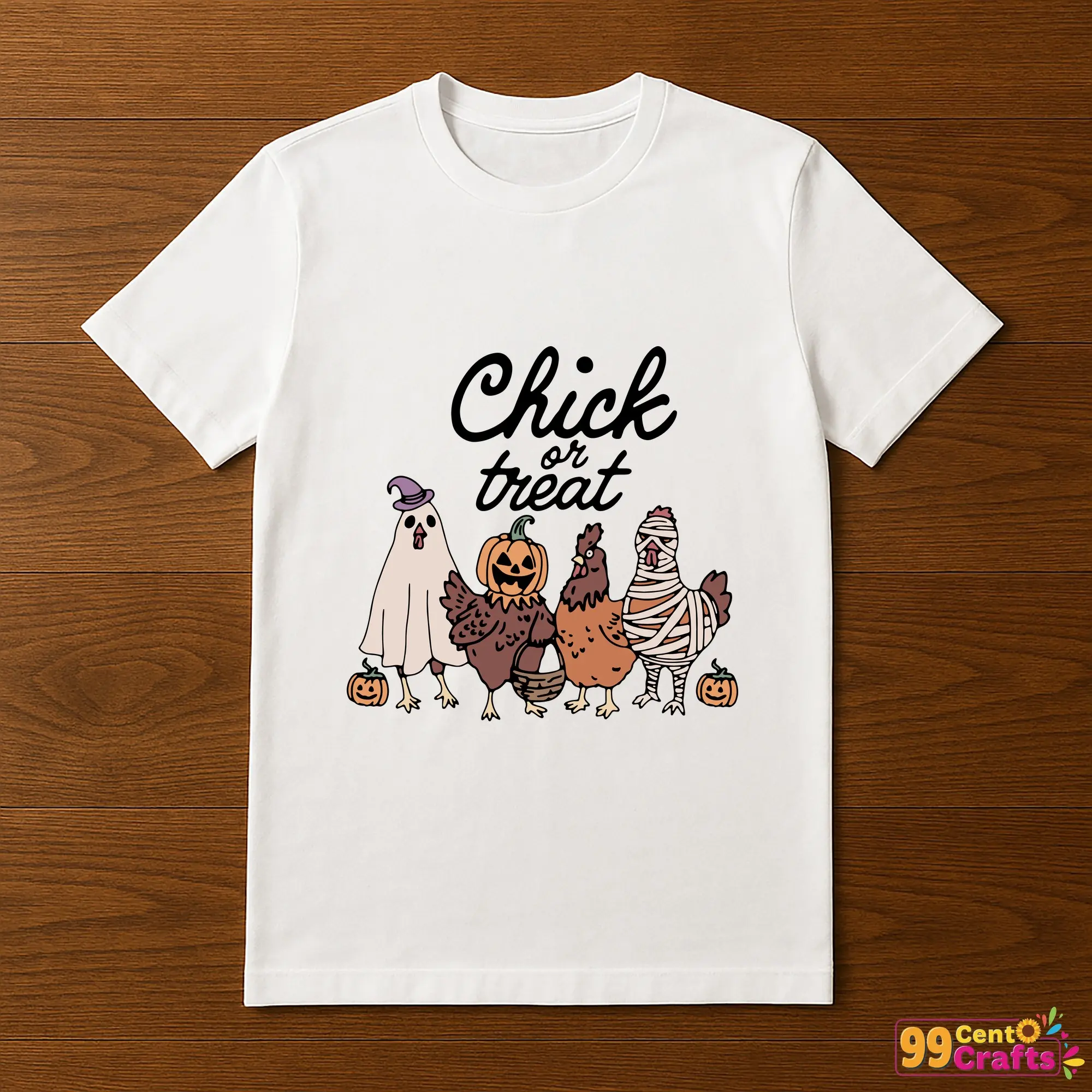 Halloween t-shirt mockup featuring funny spooky chicken with Chick Or Treat pun design