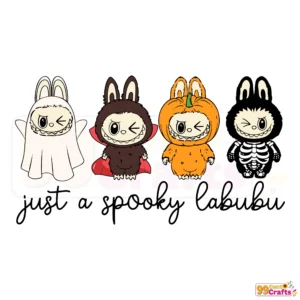 Spooky Labubu Halloween SVG design with cute ghost, pumpkin, skeleton and vampire characters for crafting