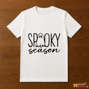 Spooky Season Halloween SVG printed on a T-shirt mockup showing festive apparel design