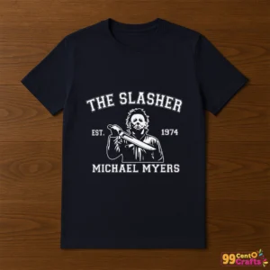 Michael Myers vintage slasher design printed on a T-shirt mockup