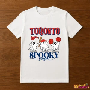 Toronto Blue Jays Halloween spooky season design printed on t-shirt mockup for baseball fans