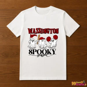Washington Nationals Halloween ghost design on t-shirt mockup showing spooky baseball theme