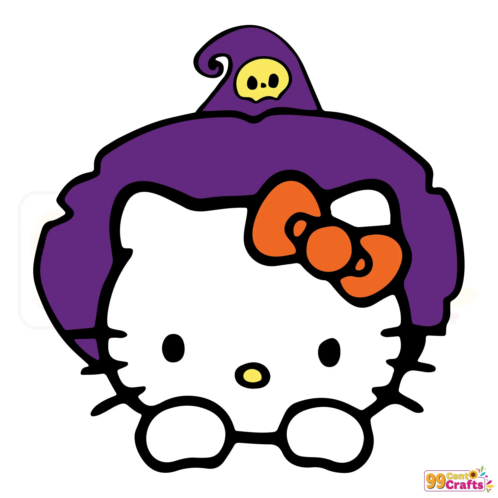 Witch Hello Kitty SVG with Halloween witch hat design for Cricut and Silhouette cutting machines